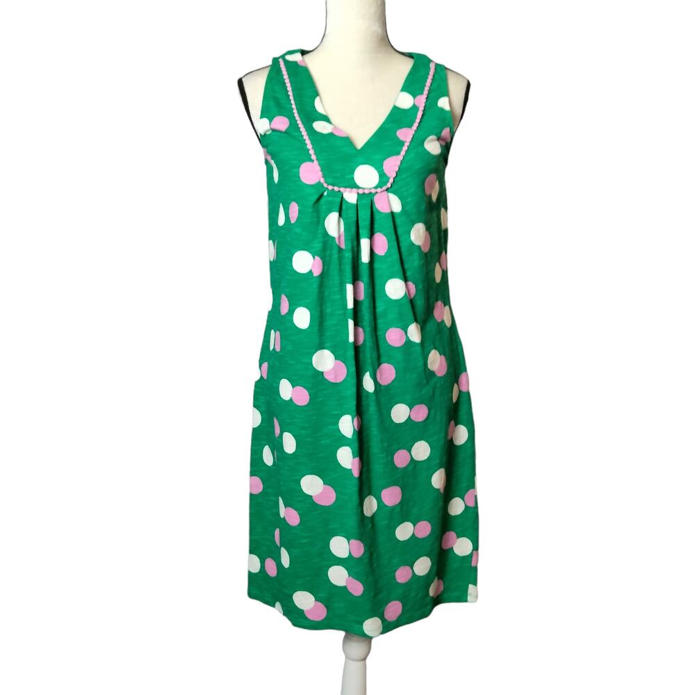 Boden Green Dress with Pink and White Dots